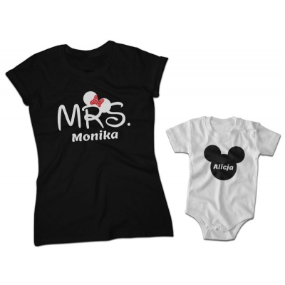 Zestaw Koszulek Rodzinnych Dla Mamy i Córki Mrs Mickey + imię